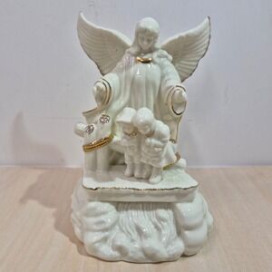 Lefton Angel‎ with Children Music Box Plays Amazing Grace Porcelain Gold Trim